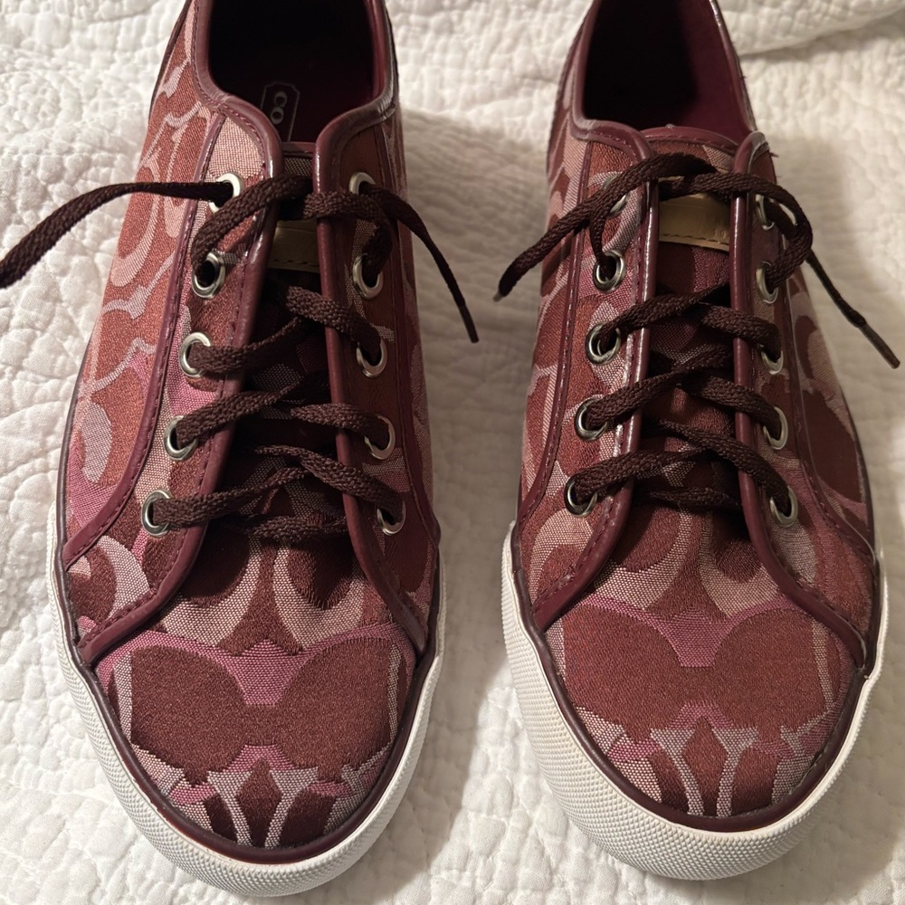 Coach Women's Maroon Signature Canvas Sneakers - Picture 2 of 5